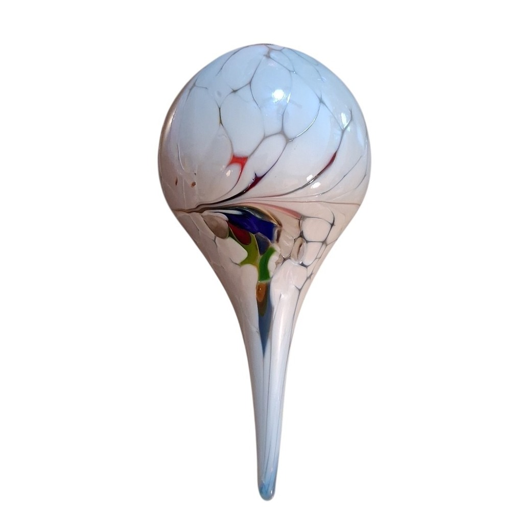 Vtg‎ Hand Blown Poland Glass Teardrop Everyday Ornament White Rainbow 7" READ